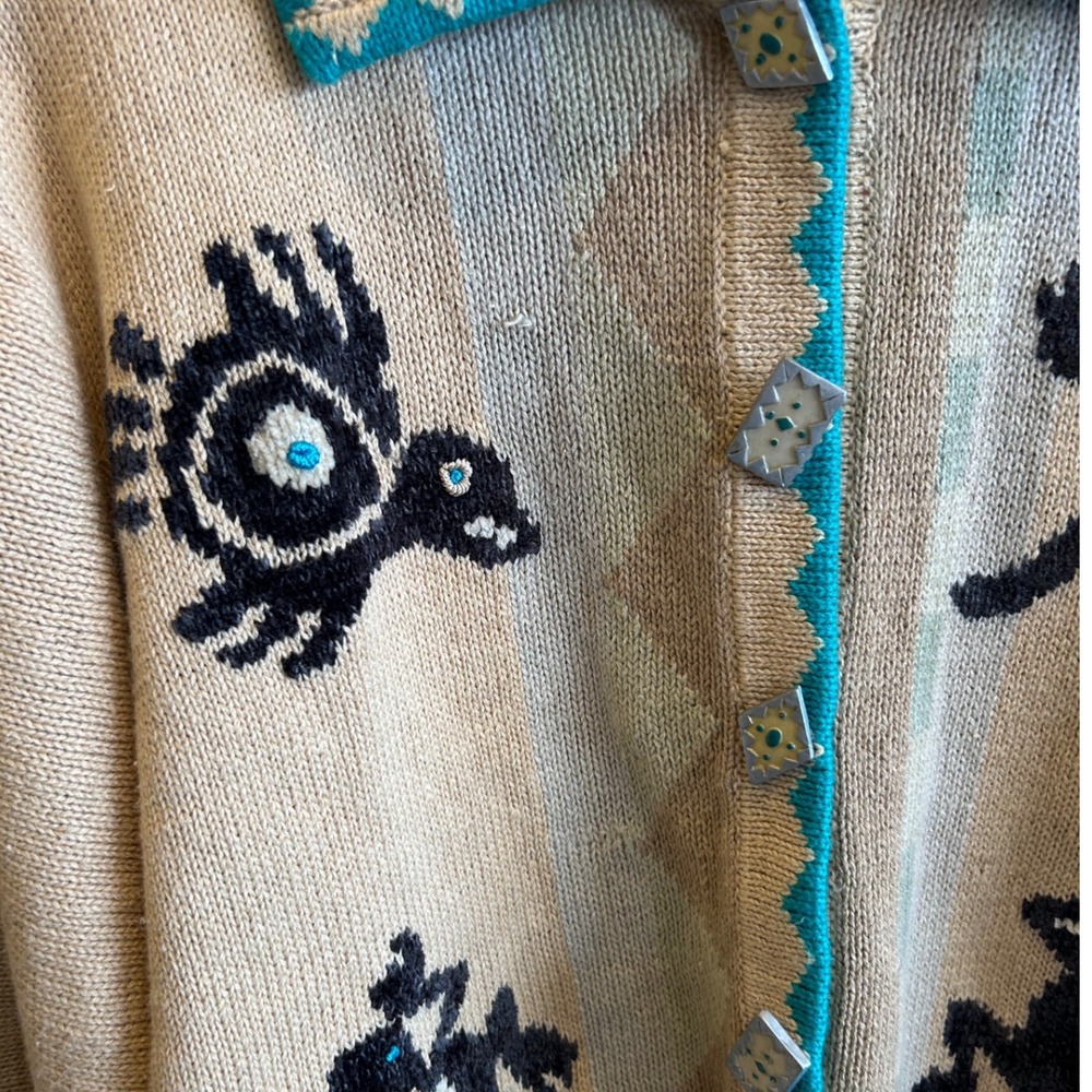 Vintage Storybook Knits Cardigan Small Reptile Lizard Southwest Sweater Beige S - Picture 5 of 9